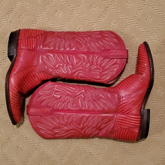 Sancho Cowboy Boots bright red leather mid calf - Picture 1 of 6
